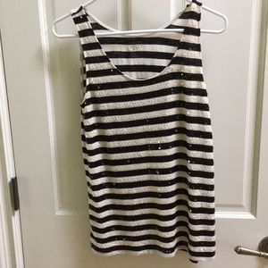 Ann Taylor Loft Black and Cream Sequined Tank Top
